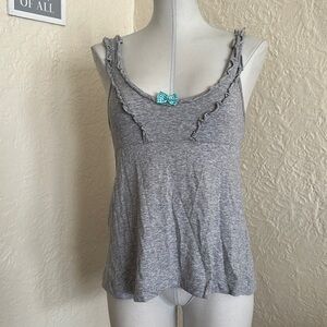 Juicy Couture Light Heather Gray Ruffle Blue Gingham Bow Coquette Tank Top S